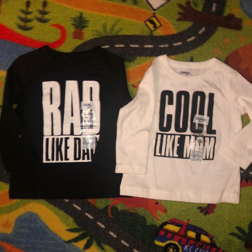 2 new 6-9mo Black and White Oshkosh shirt